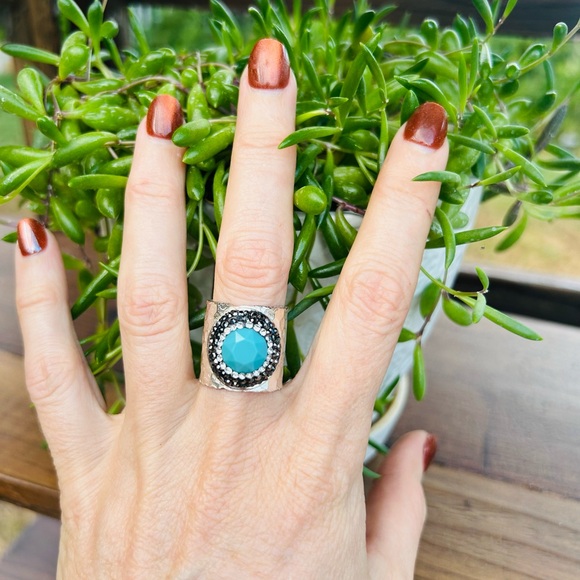 Gypsie Soul Jewelry - Turquoise and Hammered Silver Adjustable Statement Ring